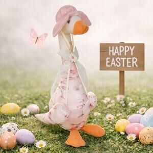 Porch Goose Style Goose With Pink Satin Outfit | RN 75343 | Spring Easter Decor